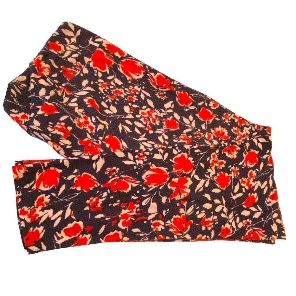 1272 LuLaRoe Size T & C Leggings Black Red Florwers Print New